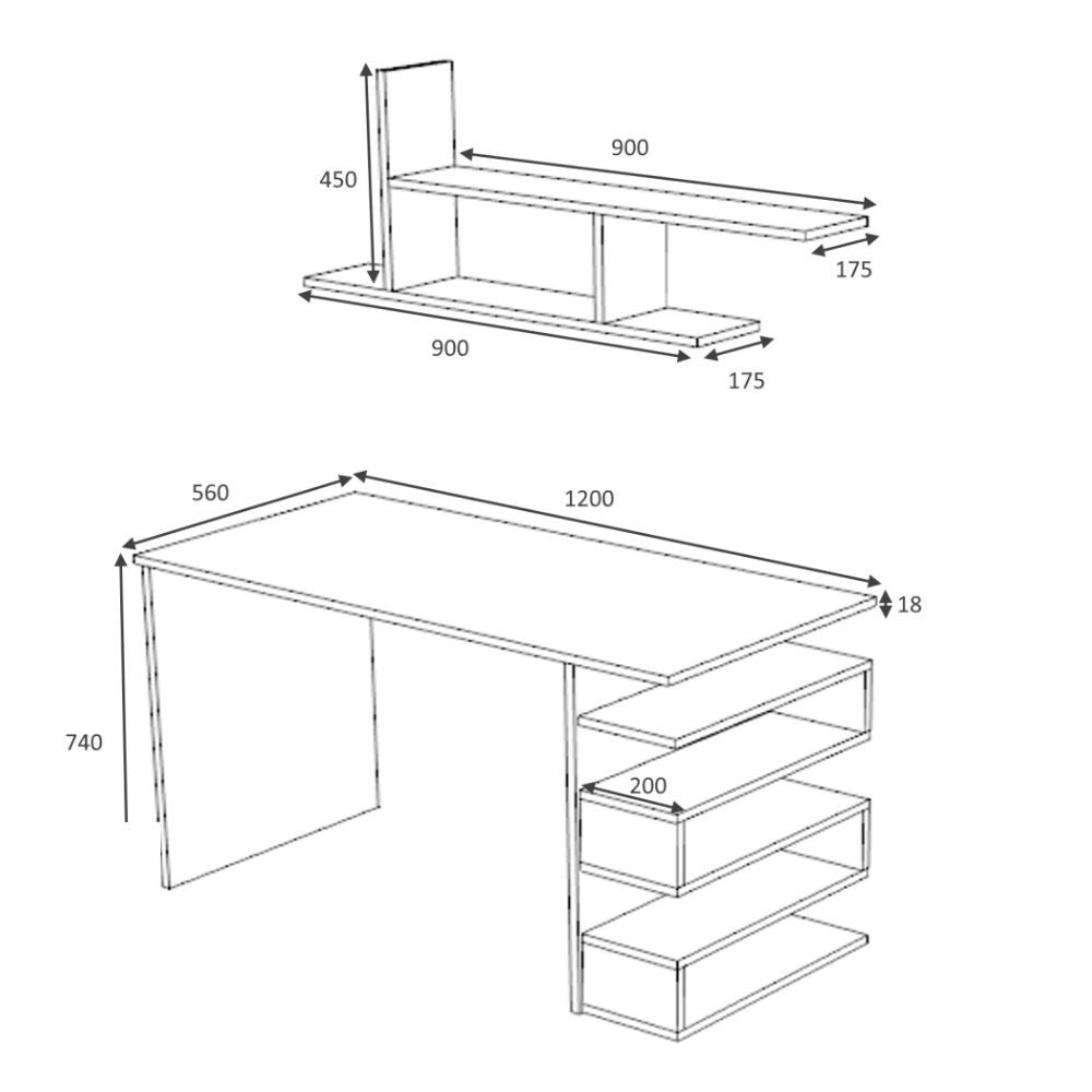 Scrivania 120x56x74H cm con mensola Mikro rovere