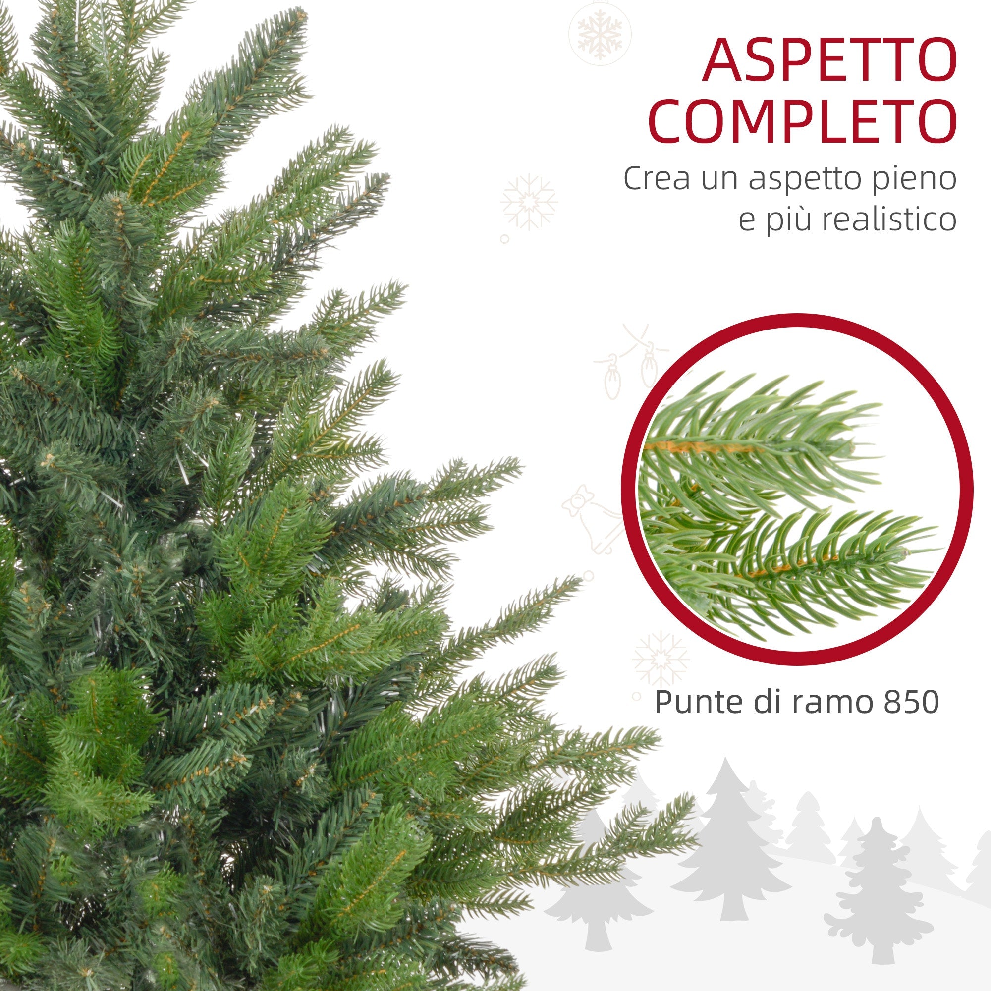 Albero di Natale Artificiale 180 cm 1821 Rami Base in Metallo Verde