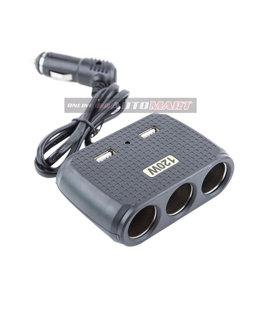 Sdoppiatore Adattatore 3 Accendisigari Triplo + 2 Usb 120w Auto Camper Barca Multicaricatore         