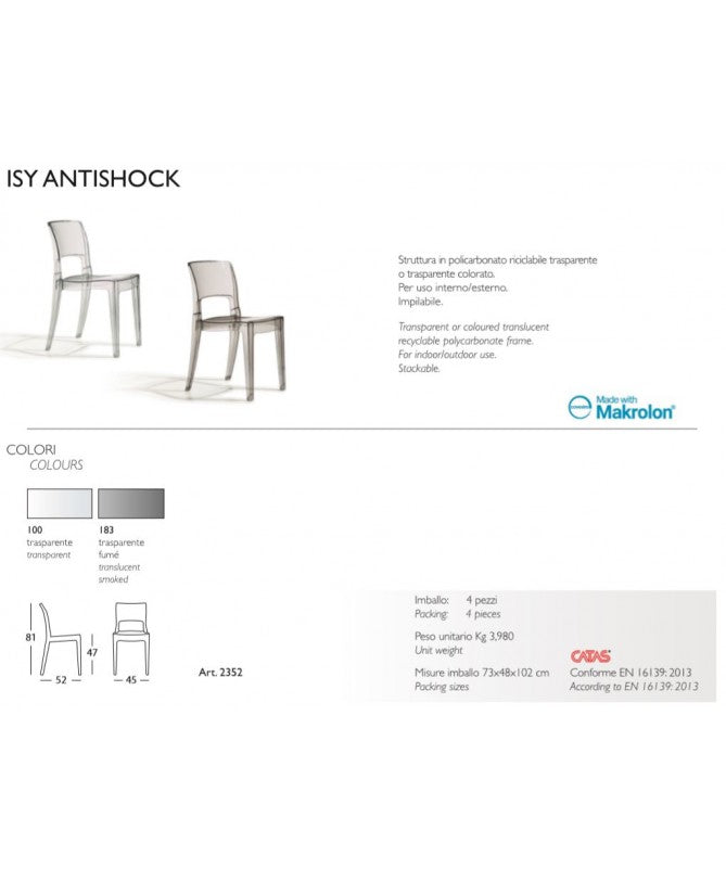 Sedia Isy antishock SET 2 policarbonato Made in Italy SCAB DESIGN - trasparente fume' 18