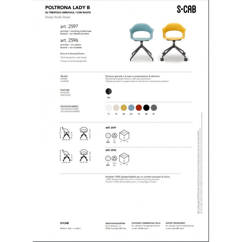 SEDIA LADY B TRESPOLO GIREVOLE TECNOPOLIMERO MADE IN ITALY SCAB DESIGN - Avio 63