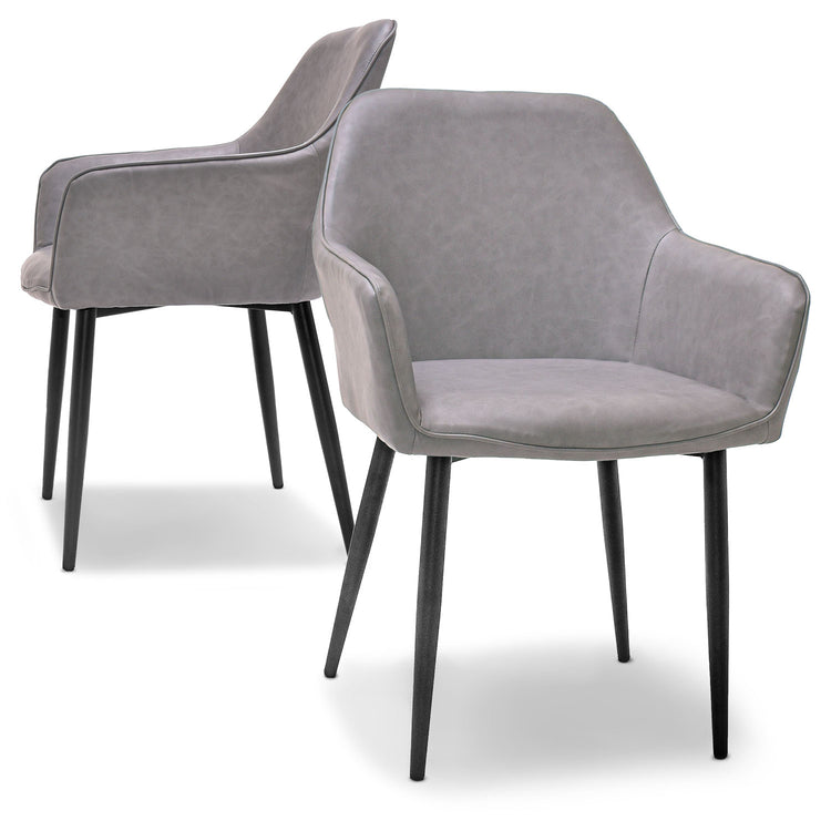 Milano - Set di 2 sedie di design in leatherette imbottita color grigio antracite. Set di 2 sedie da pranzo, ufficio, studio. Sedute con braccioli  in ecopelle