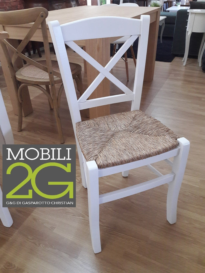 Set 2 sedie shabby croce legno/paglia laccato bianco - Mobili 2G