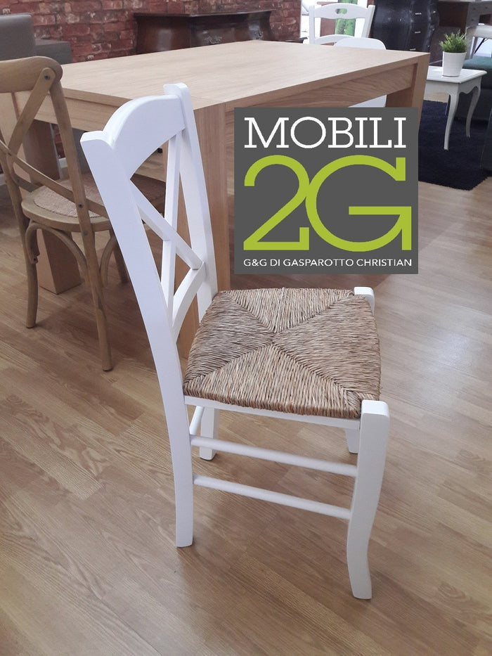 Set 2 sedie shabby croce legno/paglia laccato bianco - Mobili 2G