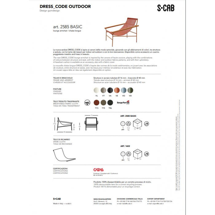 SEDUTA DRESS CODE BASIC PER OUTDOOR MADE IN ITALY SCAB DESIGN