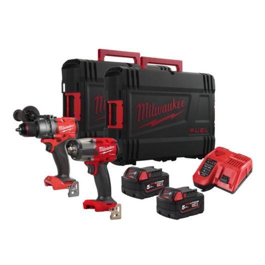 Trapano a Batteria 2x5 Ah MILWAUKEE Kit M18 FUEL + Avvitatore ad impulsi 18V