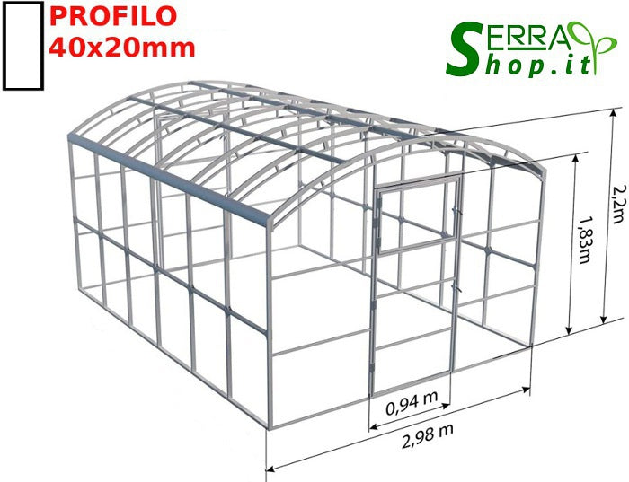 Serra BoxSer 3x8m con copertura policarbonato alveolare 6mm