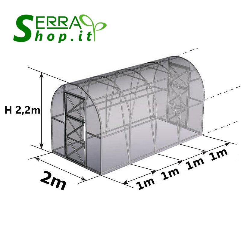 Serra Compact 2x8m con copertura policarbonato alveolare 4mm