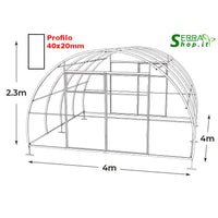 Serra ComPRO 4x4m con copertura policarbonato alveolare 4mm