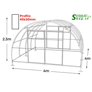 Serra ComPRO 4x4m con copertura policarbonato alveolare 4mm