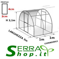 Serra Volcan Plus 3x10m con copertura policarbonato alveolare 6mm