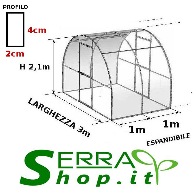 Serra Volcan Plus 3x8m con copertura policarbonato alveolare 4mm