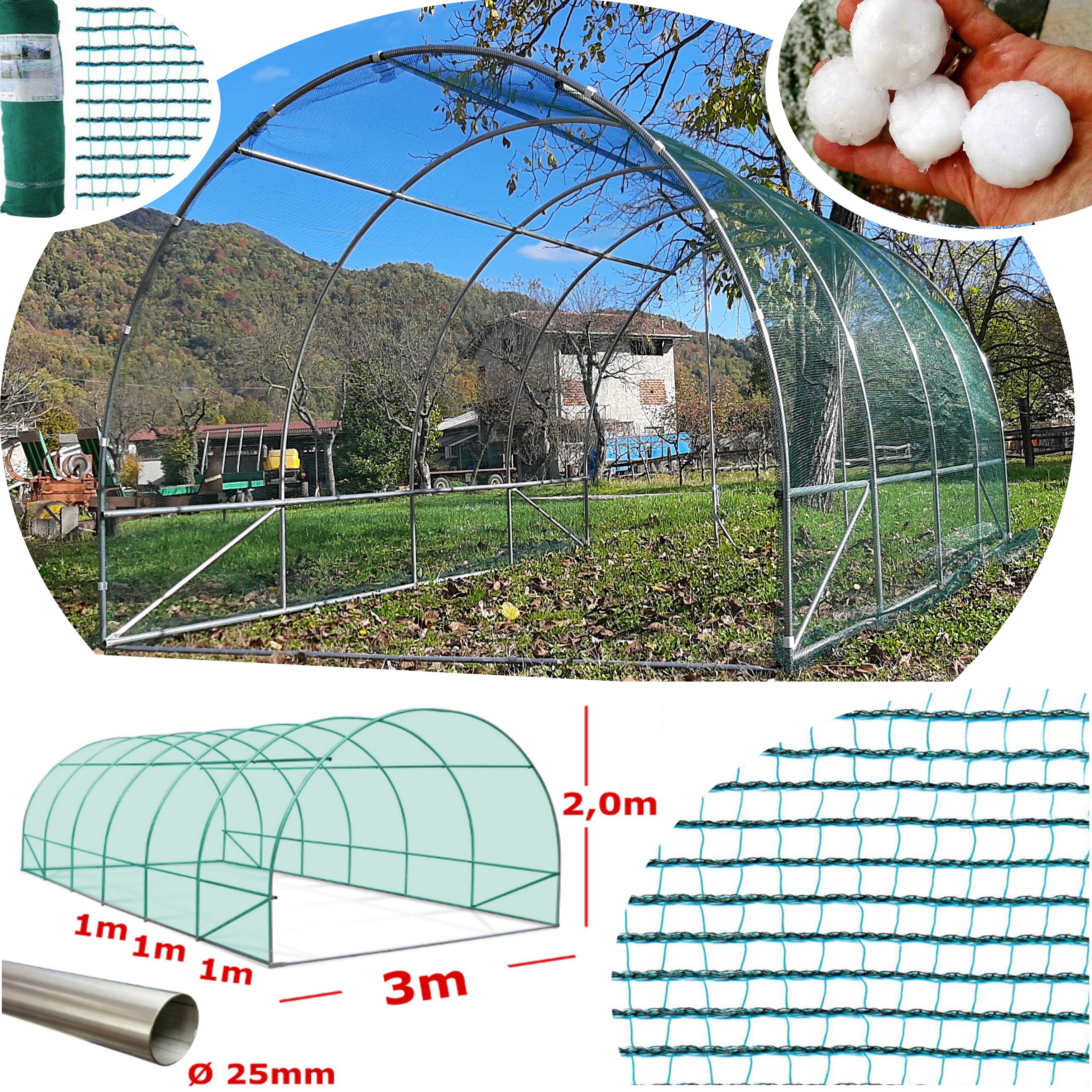 Serra Tunnel NetPlus 3x5m con rete antigrandine