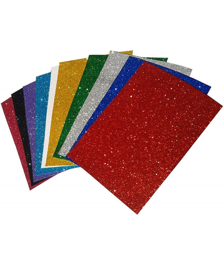 Set 10 Fogli Foglio Flessibile Colorati Colori Glitter Gommapiuma A4 20x30cm         