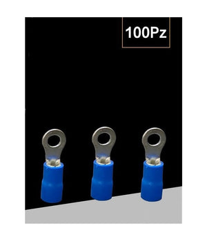 Set 100 Pz Capicorda Terminale Ad Occhiello Isolato Per Cavi 0.5-1.5mmÂ² Rv1.25-4  Blu       