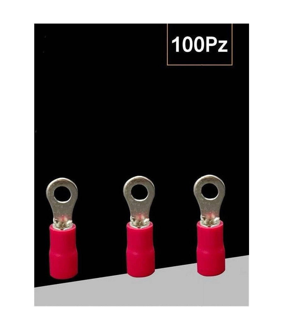 Set 100 Pz Capicorda Terminale Ad Occhiello Isolato Per Cavi 1.5-2.5mmÂ² M4 Rv2-4         