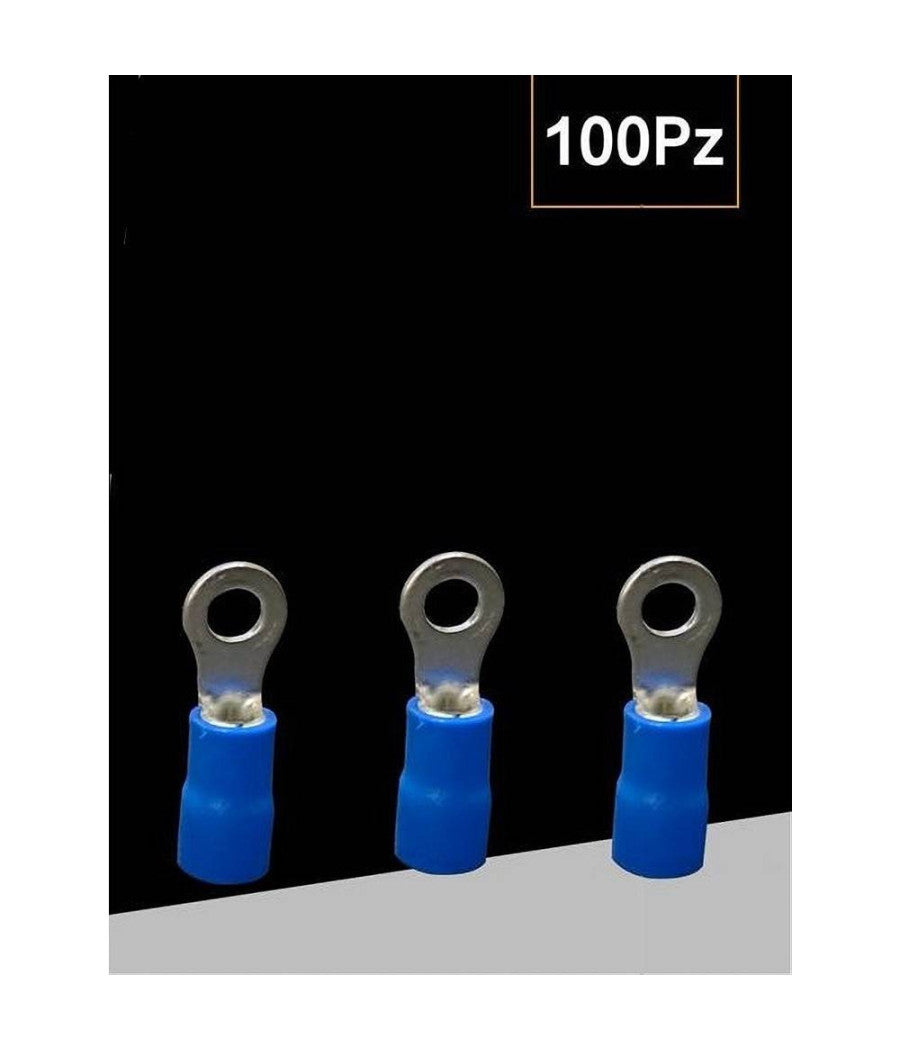 Set 100 Pz Capicorda Terminale Ad Occhiello Isolato Per Cavi 1.5-2.5mmÂ² M4 Rv2-4  Blu       