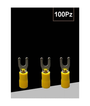 Set 100pz Capicorda A Forcella A Crimpare Per Cavi 2.5 - 4mmÂ² Isolato M4 Sv3.5-4         