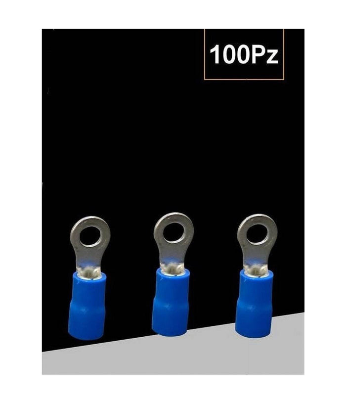 Set 100pz Capicorda Terminale Ad Occhiello Isolato Per Cavi 2.5-4mmÂ² M4 Rv3.5-4  Blu       