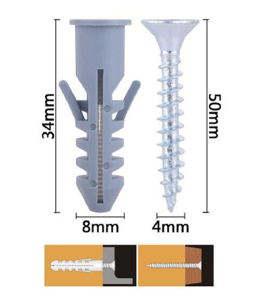 Set 10pz Viti Vite Croce 4x50mm + Tasselli Con Alette Tassello M8 Fischer 57564         