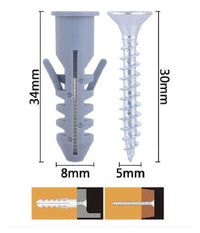 Set 10pz Viti Vite Croce 5x30 Mm + Tasselli Con Alette Tassello M8 Fischer 57566         