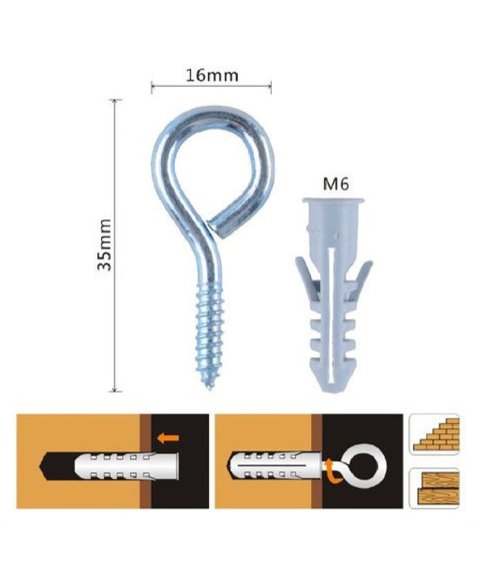 Set 11pz Vite A Occhiello Chiuso 16x35mm + Tasselli Con Alette Tassello M6 90726         