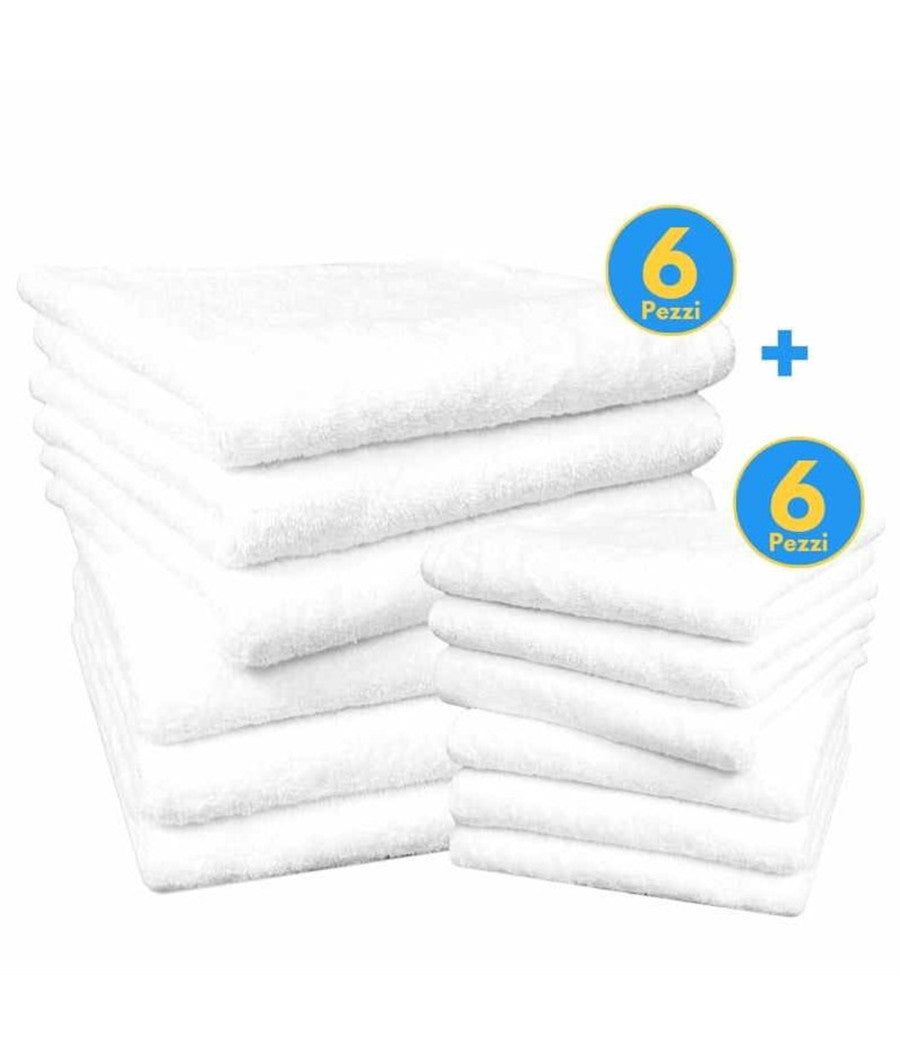 Set 12 Asciugami Bagno Viso Ospite 6 + 6 Per Hotel Albergo Pa Bianco 100% Cotone         