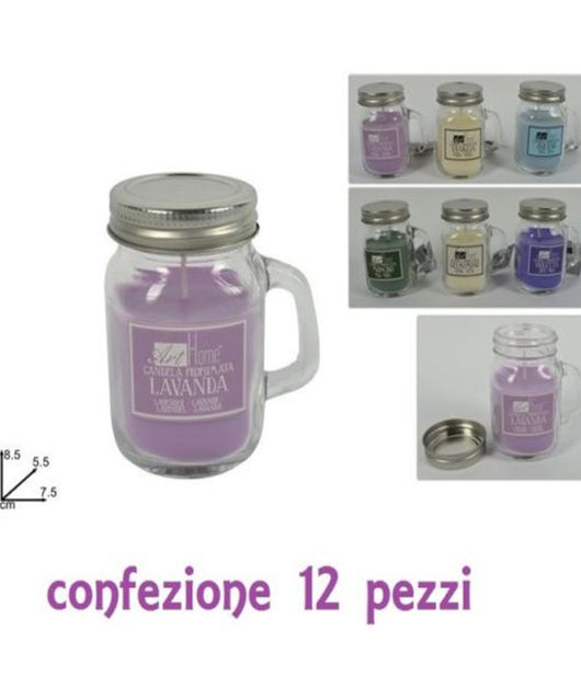 Set 12 Candele Profumate In Barattolini Vetro Con Manico Varie Fragranze         