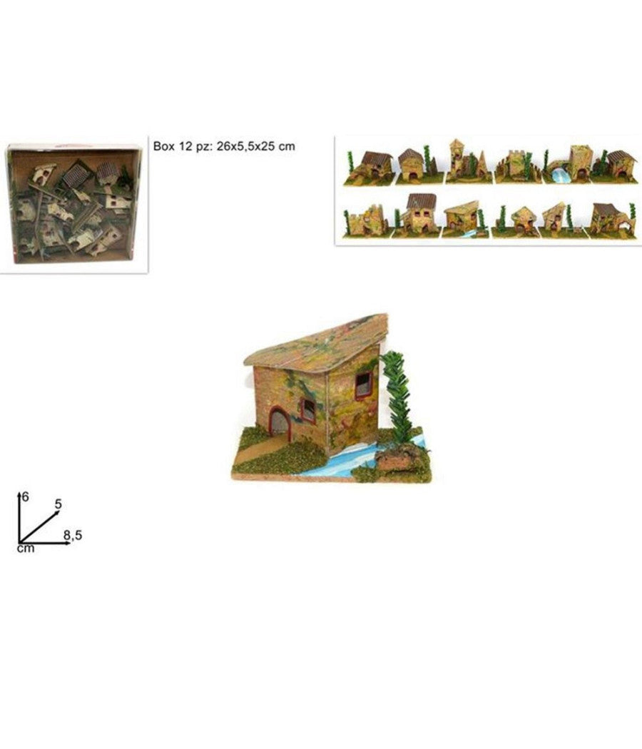 Set 12 Casette Per Presepe Napoletano Natale Casa Presepio In Sughero 6x8x5cm         