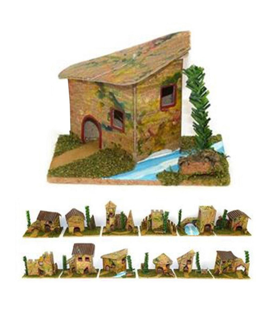 Set 12 Casette Per Presepe Napoletano Natale Casa Presepio In Sughero 6x8x5cm         