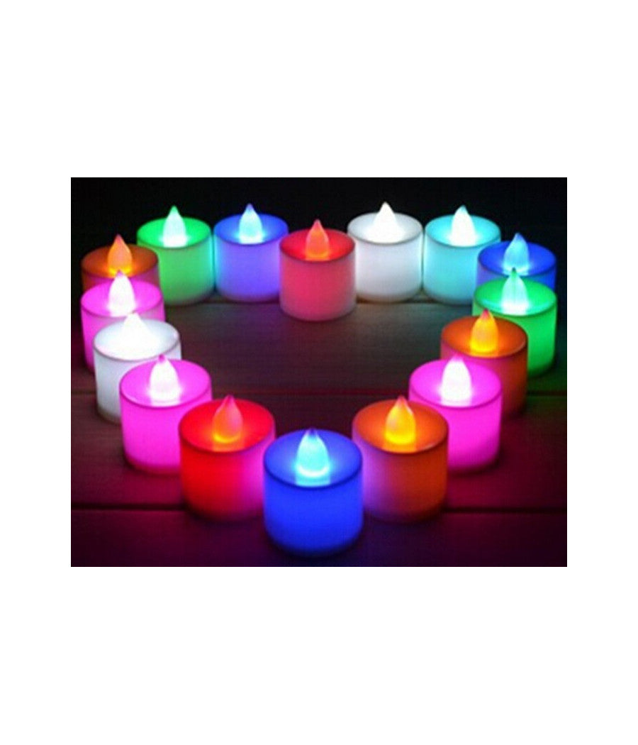 Set 12 Mini Candele Led Senza Fiamma Tremolante Rgb Multi Colore Batteria Incl.         