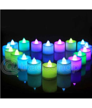 Set 12 Mini Candele Led Senza Fiamma Tremolante Rgb Multi Colore Batteria Incl.         