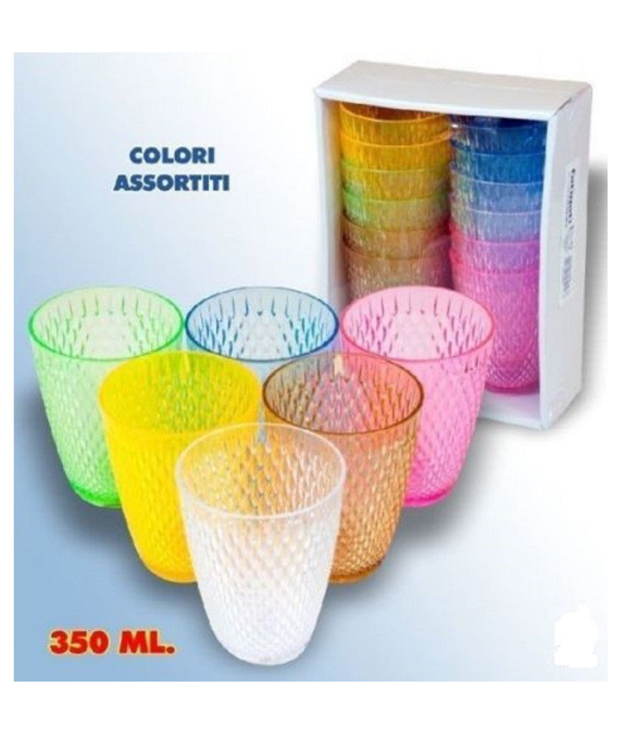 Set 12 Pezzi Bicchieri In Plastica Colorata Decorata 350 Ml         