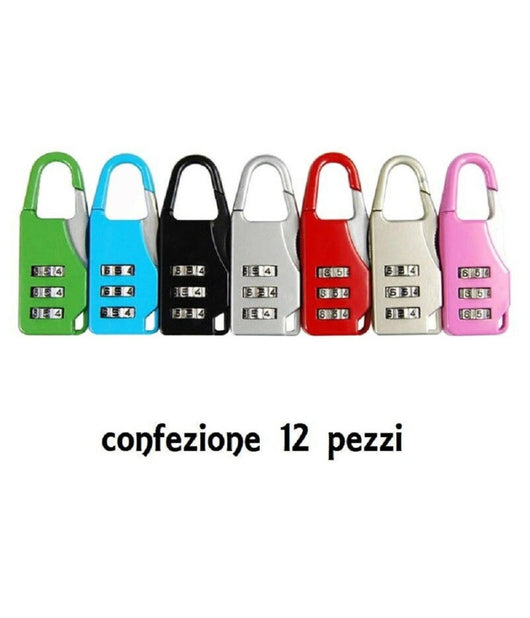 Set 12 Pezzi Lucchetto A Combinazione Resettabile 3 Cifre Valigia Bagaglio         