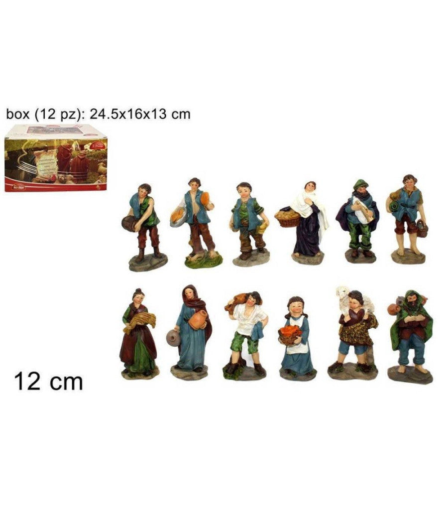 Set 12 Pezzi Pastori Statuine Presepe Assortiti Presepio Di Natale Altezza 12cm         