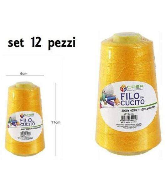 Set 12 Pz Filati A Cono Filo Poliestere Cucito 3000y 40s/2 Ocra Gomitolo Cotone         