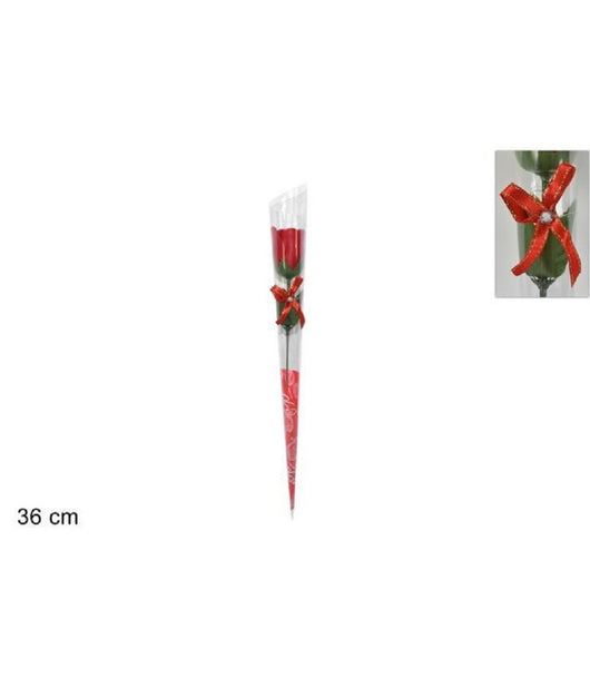 Set 12 Pz Rose Rosa Rossa Fiore Con Diamantino Fiocco 36cm Regalo San Valentino         