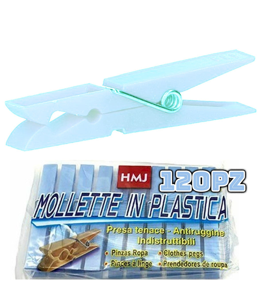 Set 120 Pezzi Mollette Pinze Bucato Panni Plastica Extraforte Azzurre Biancheria         