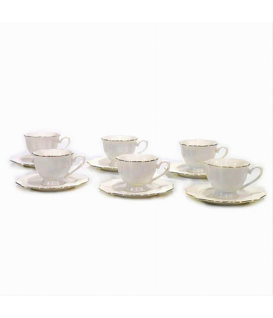 Set 12pz Servizio Da Tè O Caffè Con 6 Piattini + 6 Tazze Assortiti In Porcellana         