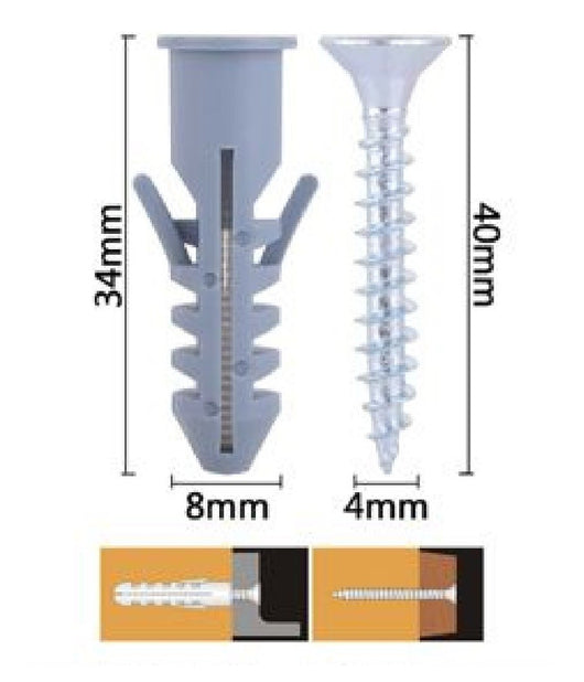 Set 12pz Viti Vite Croce 4x40 Mm + Tasselli Con Alette Tassello M8 Fischer 57563         