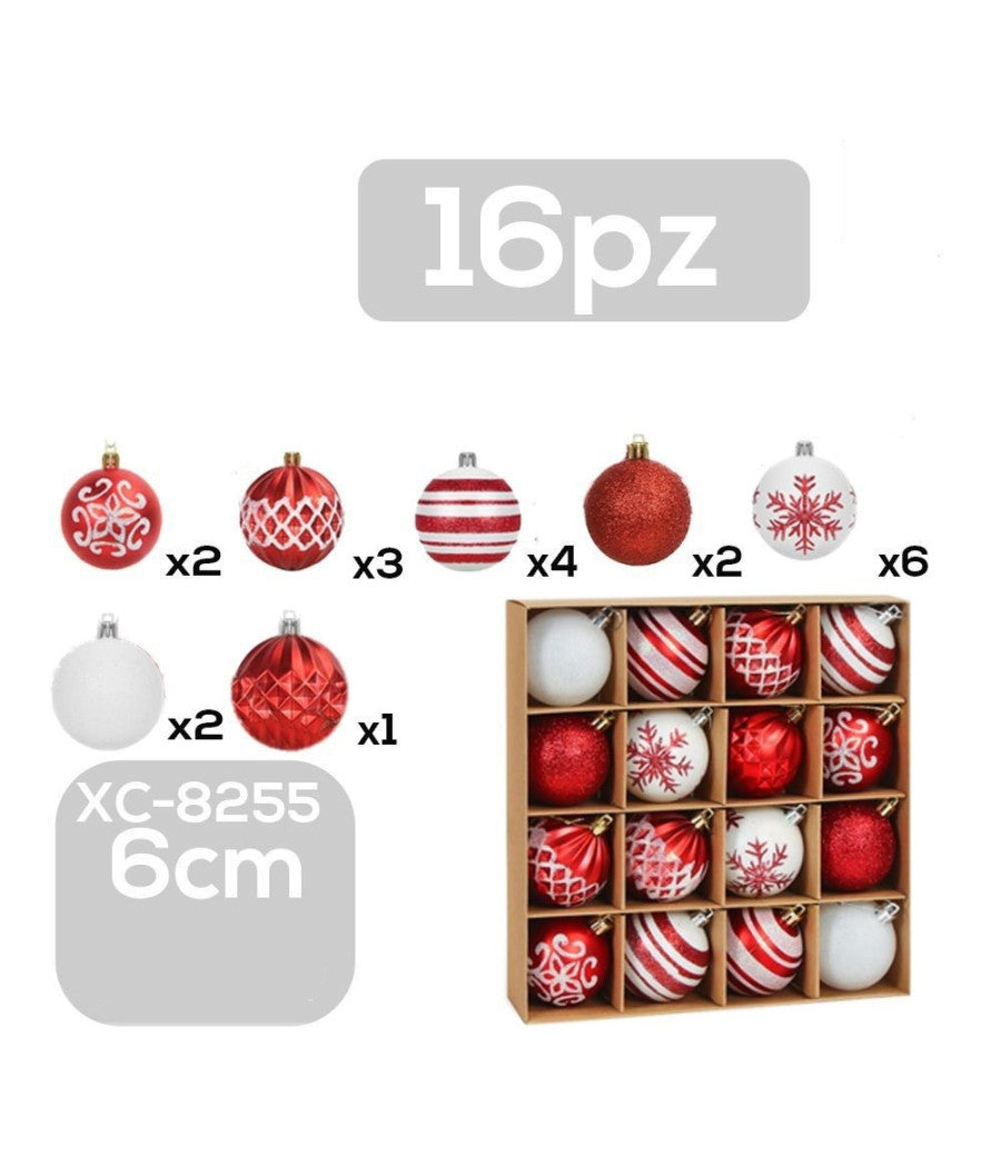 Set 16 Palline Natalizie Decorazioni 6 Cm Addobbi Per Albero Di Natale Xc-8255         