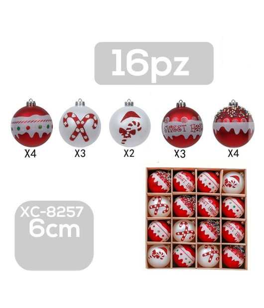 Set 16 Palline Natalizie Decorazioni 6 Cm Addobbi Per Albero Di Natale Xc-8257         