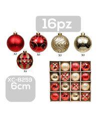 Set 16 Palline Natalizie Decorazioni 6 Cm Addobbi Per Albero Di Natale Xc-8259         