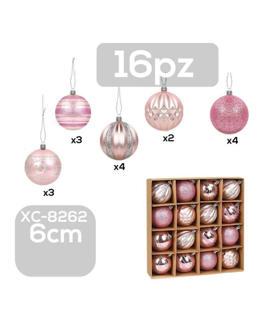 Set 16 Palline Natalizie Decorazioni 6 Cm Addobbi Per Albero Di Natale Xc-8262         