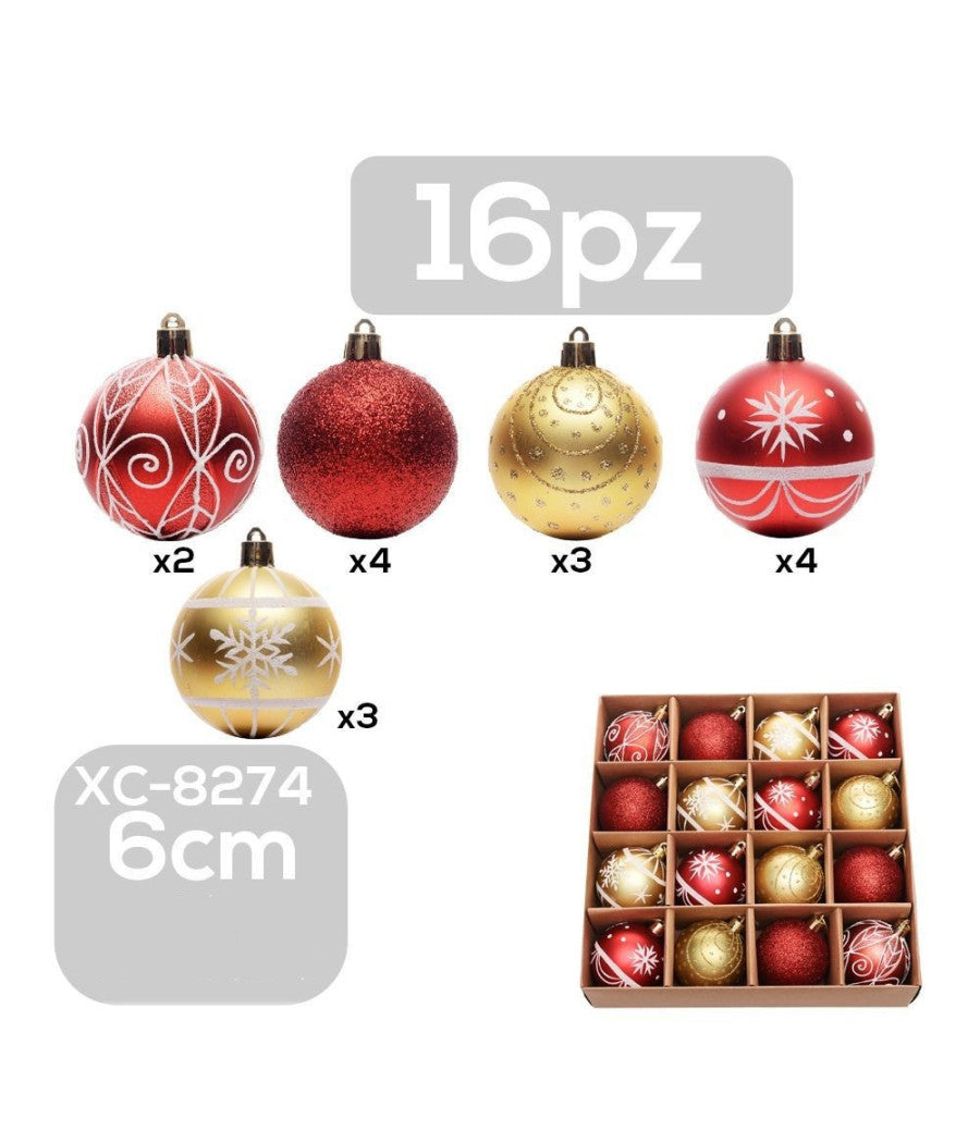 Set 16 Palline Natalizie Decorazioni 6 Cm Addobbi Per Albero Di Natale Xc-8274         