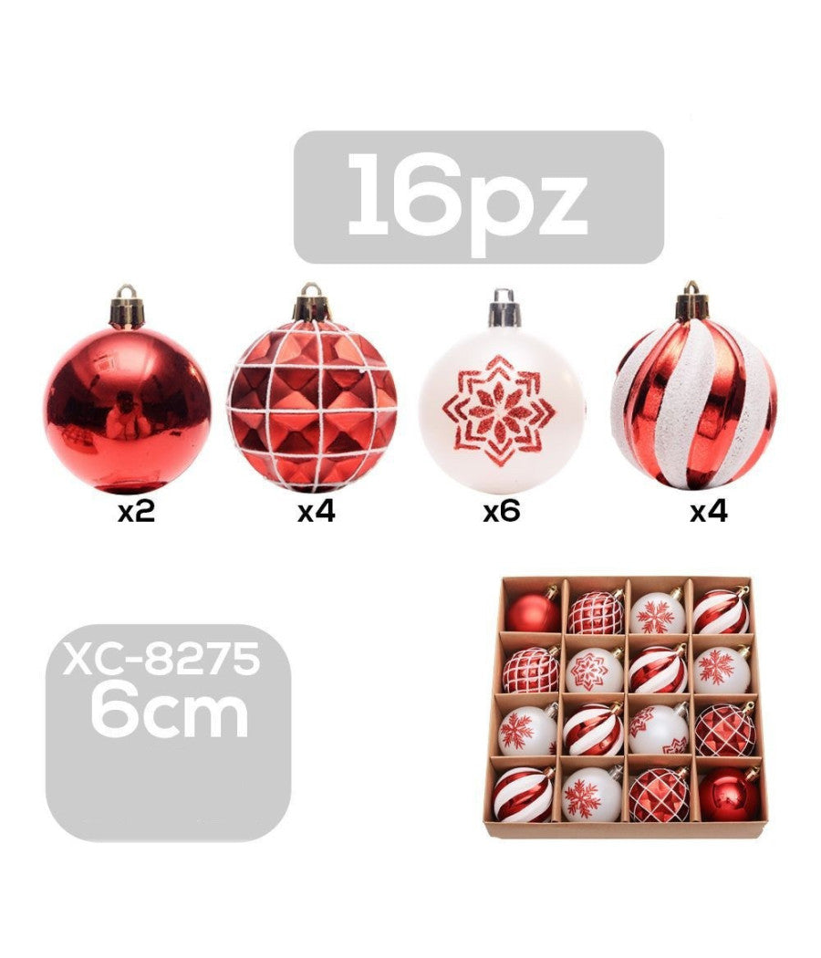 Set 16 Palline Natalizie Decorazioni 6 Cm Addobbi Per Albero Di Natale Xc-8275         