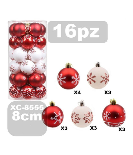 Set 16 Palline Natalizie Decorazioni 8 Cm Addobbi Per Albero Di Natale Xc-8555         