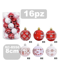 Set 16 Palline Natalizie Decorazioni 8 Cm Addobbi Per Albero Di Natale Xc-8556         