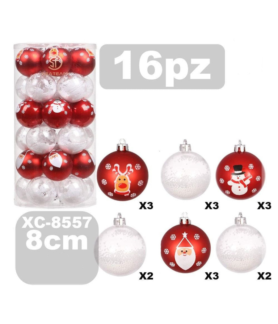 Set 16 Palline Natalizie Decorazioni 8 Cm Addobbi Per Albero Di Natale Xc-8557         