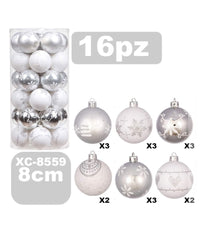 Set 16 Palline Natalizie Decorazioni 8 Cm Addobbi Per Albero Di Natale Xc-8559         